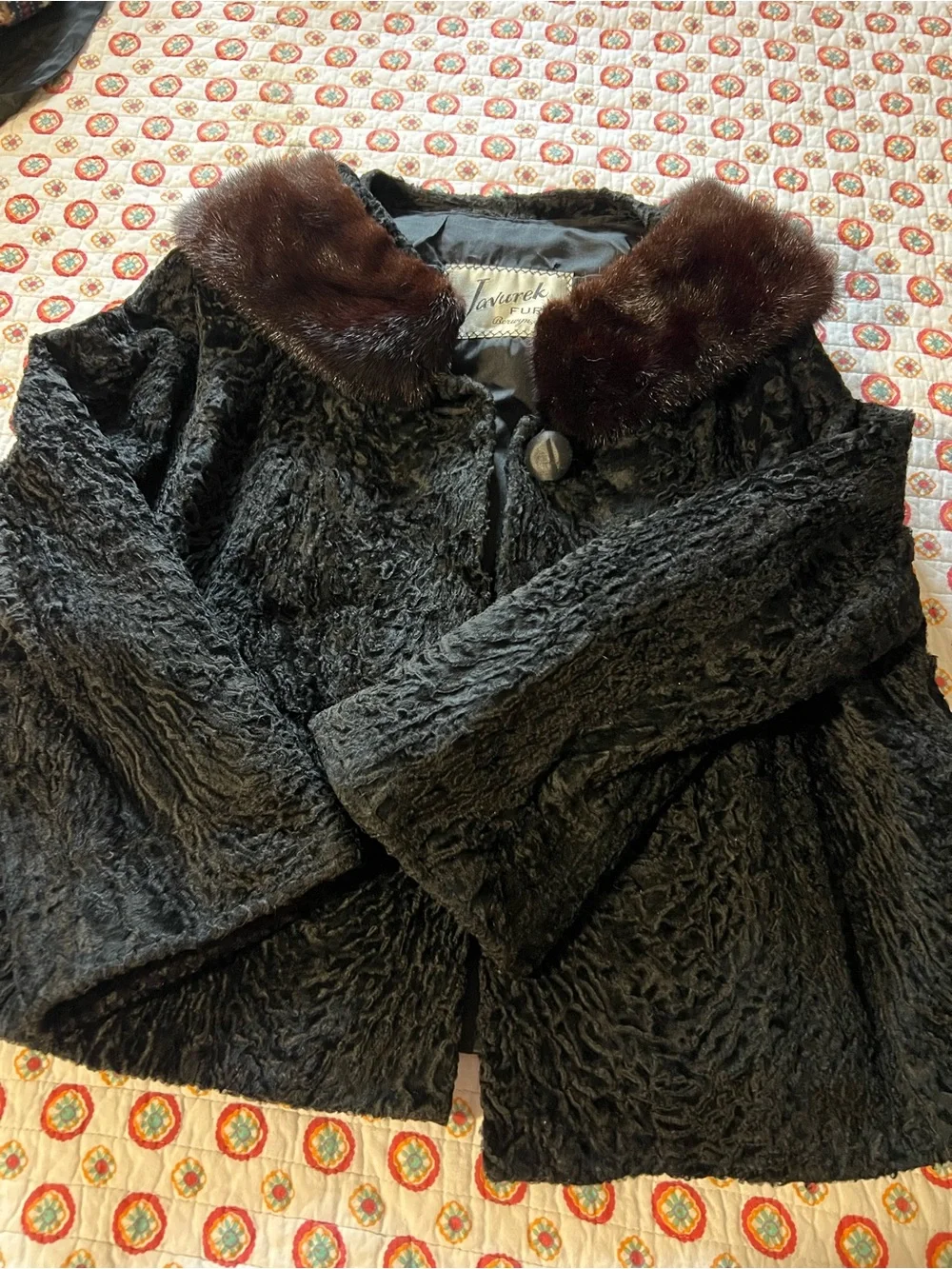 Vintage 50s Persian Real Lamb Mink Fur Collar Bolero Jacket size Medium